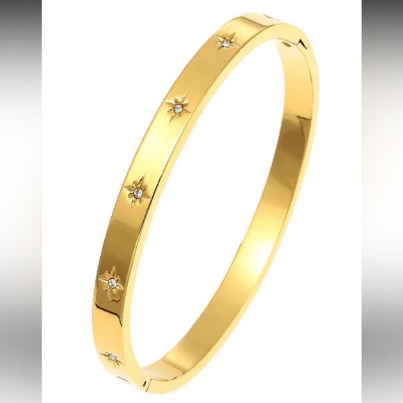 Gold Bangle Bracelet with Star A986 - Picture 1 of 4